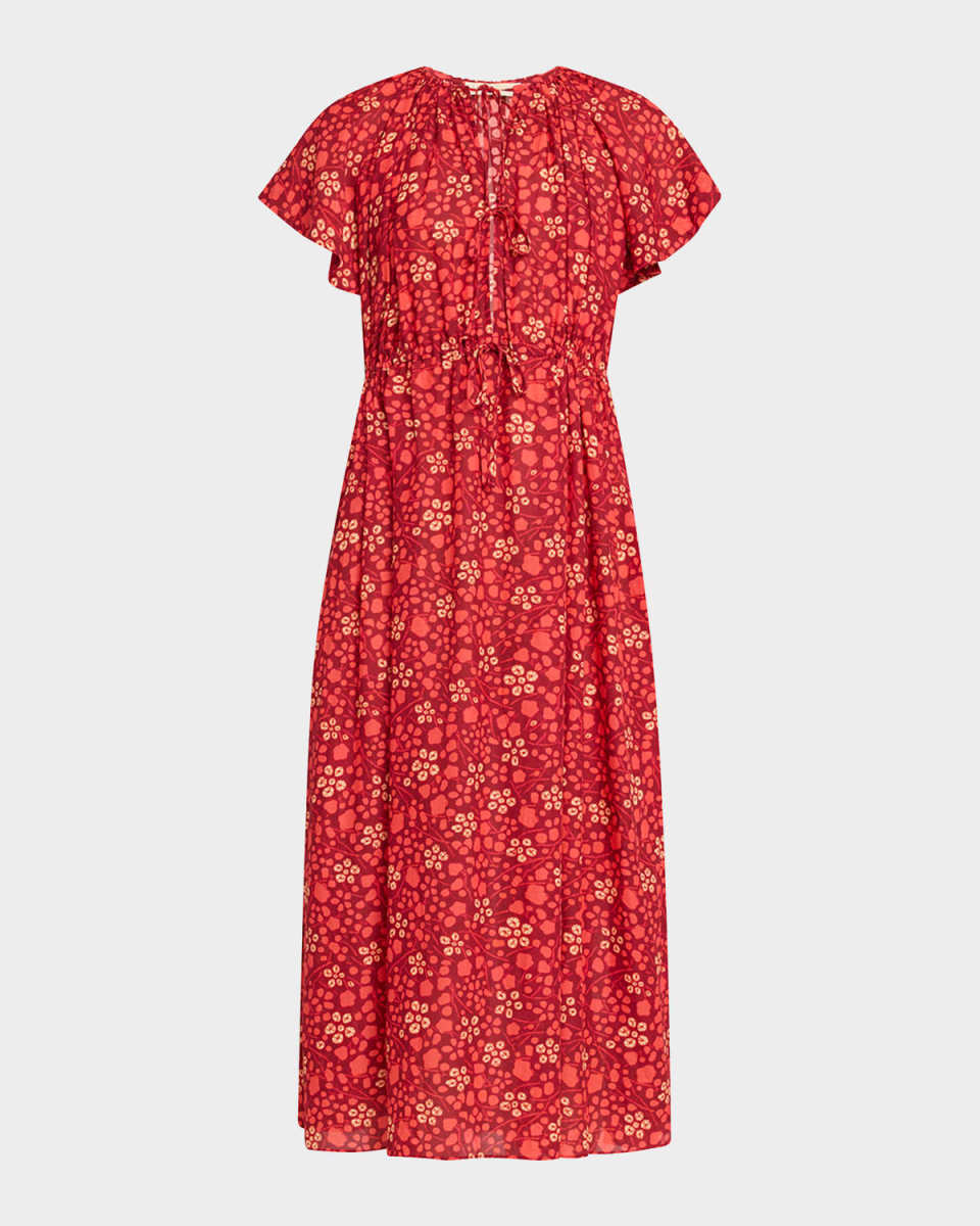 Mikaela Flutter-Sleeve Midi Dress